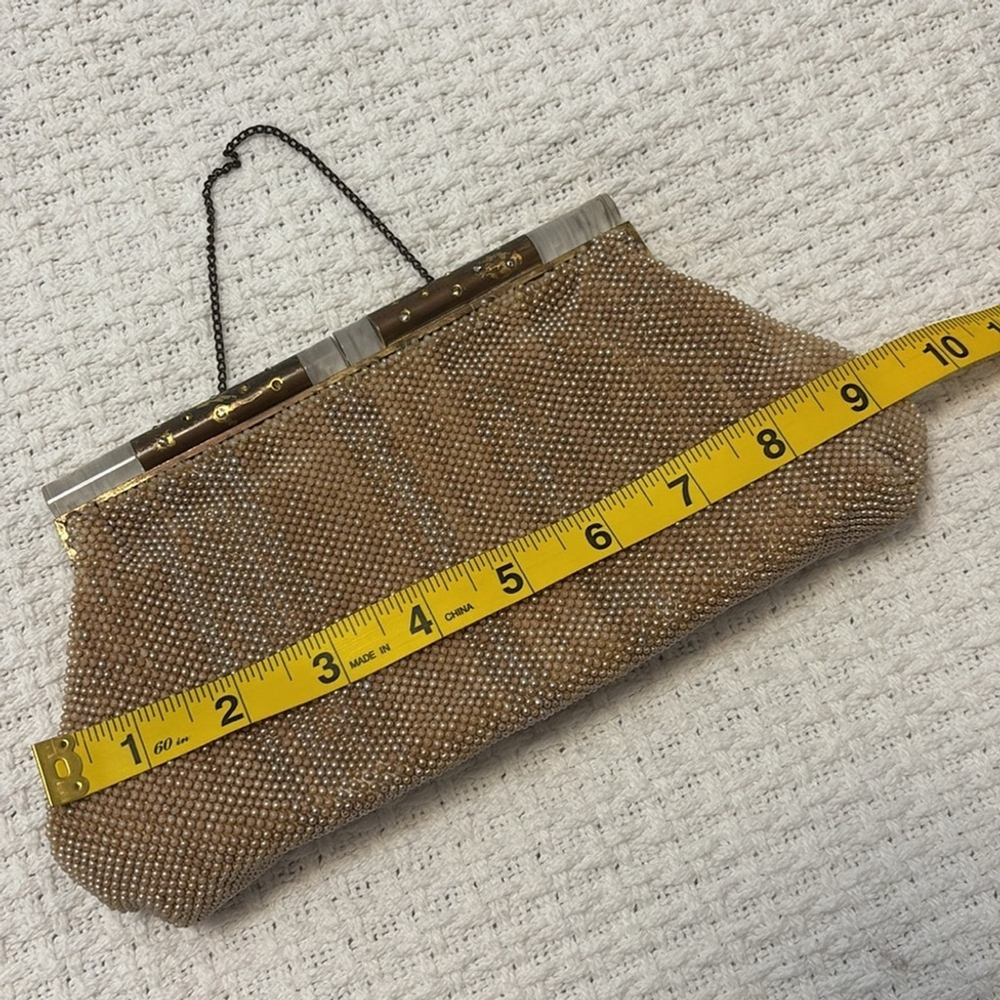 Vintage Hand Beaded Clutch by Josef satin interior lucite & metal opening - Picture 14 of 15
